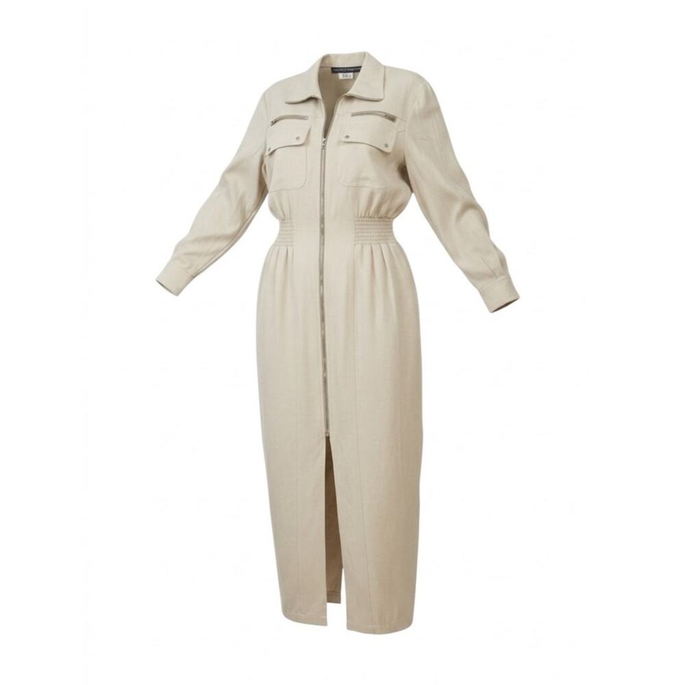 Karen Alexander vintage khaki full zip trench dress size 12 - Picture 3 of 15